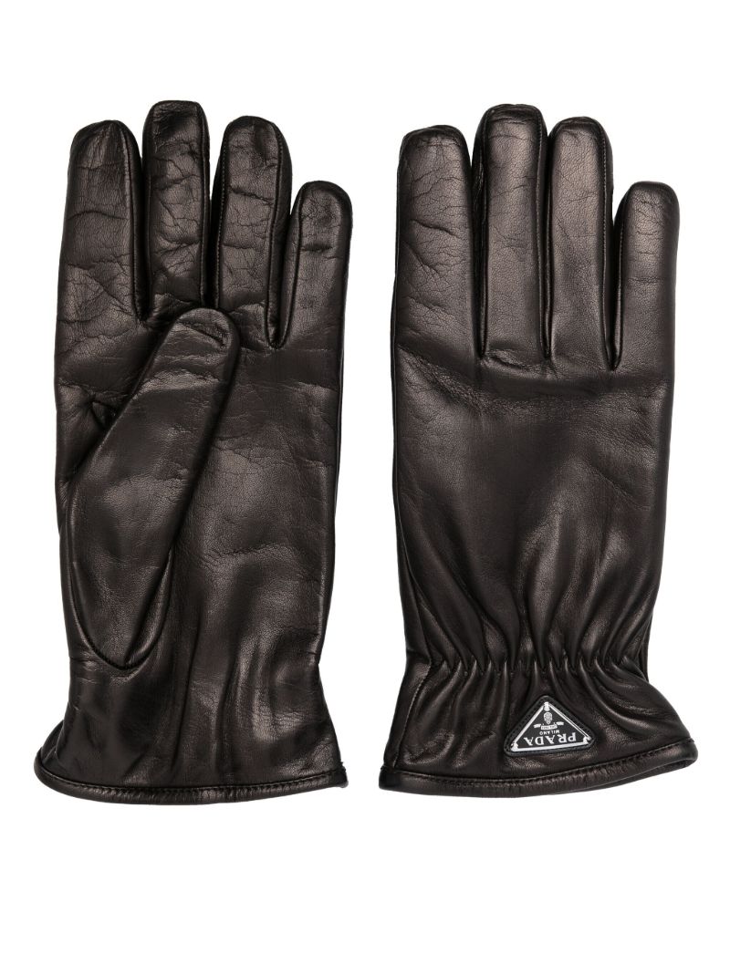 Black Triangle Logo Leather Gloves