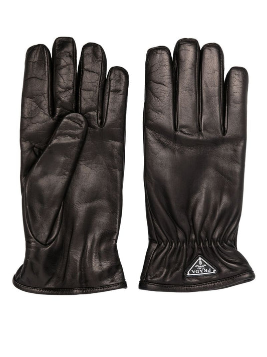 Black Triangle Logo Leather Gloves
