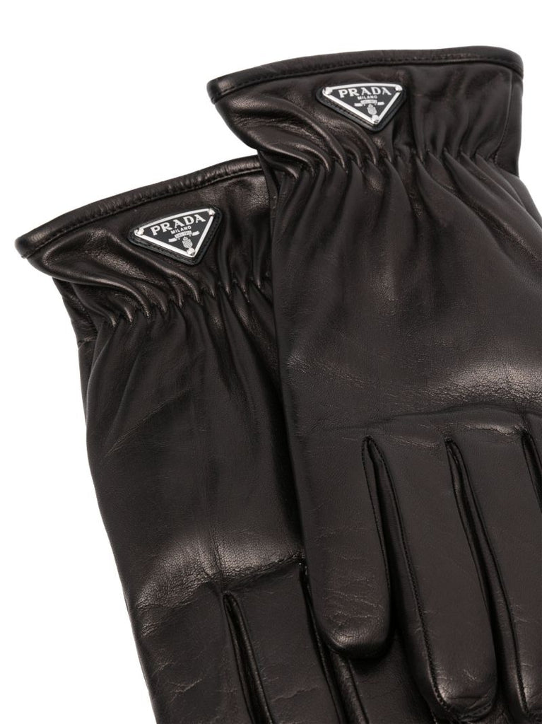 Black Triangle Logo Leather Gloves