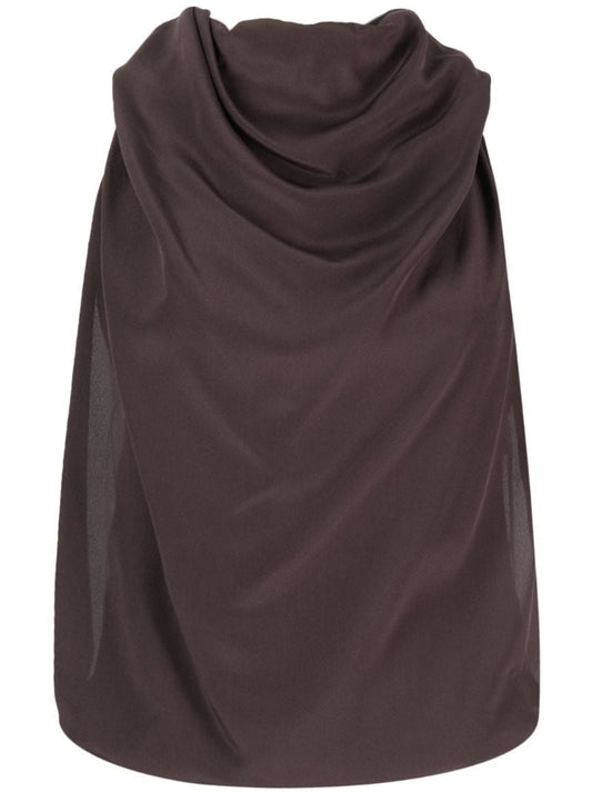 Brown Silk Draped Blouse