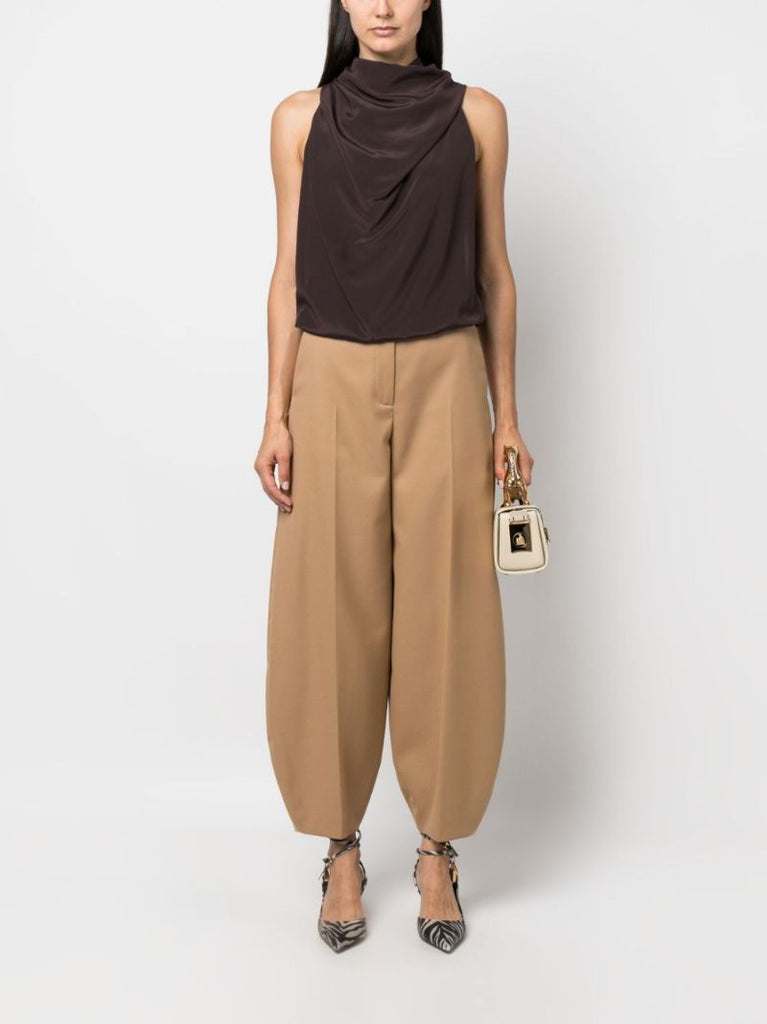 Brown Silk Draped Blouse