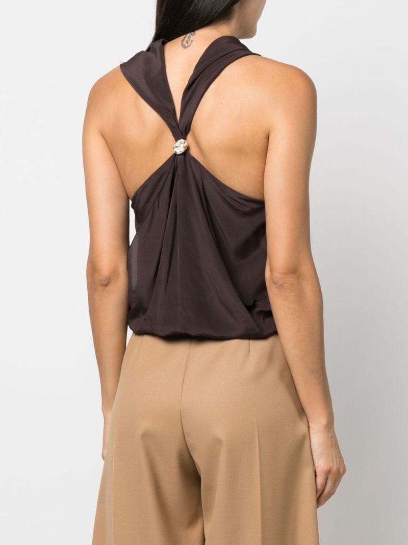 Brown Silk Draped Blouse