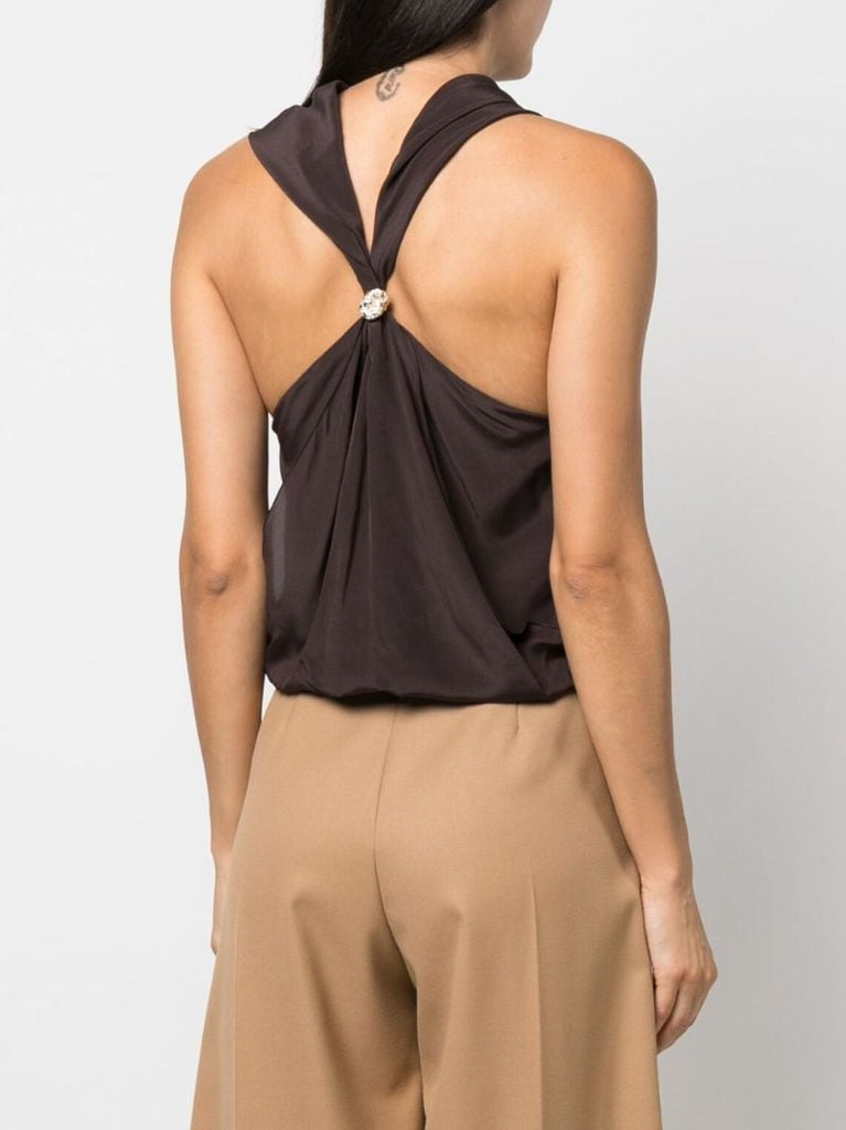 Brown Silk Draped Blouse
