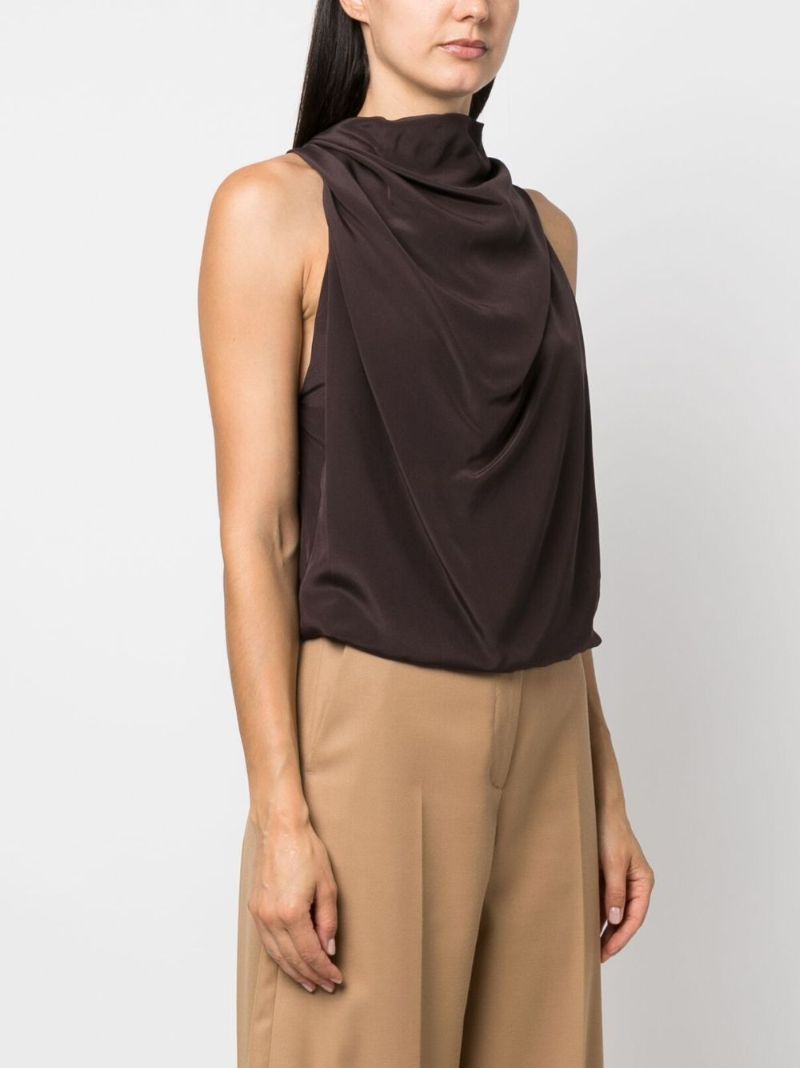 Brown Silk Draped Blouse