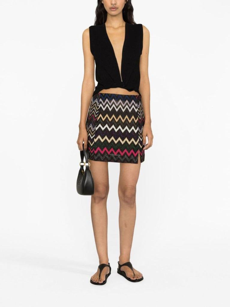 Black Zigzag Crochet Knit Skirt