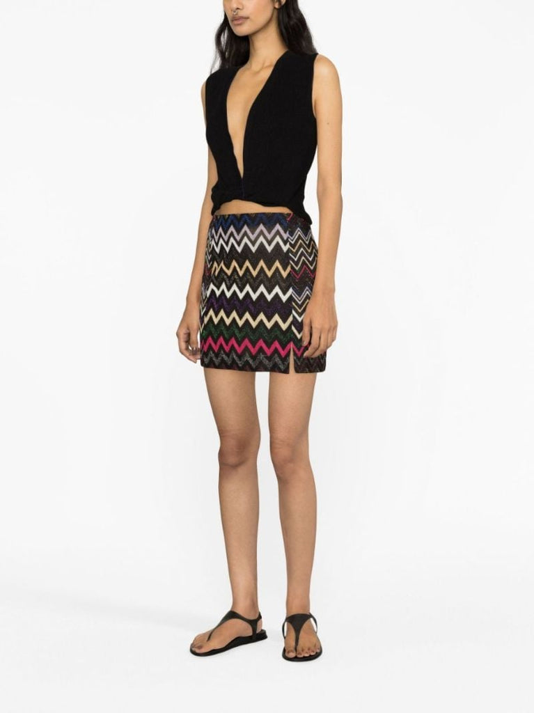 Black Zigzag Crochet Knit Skirt