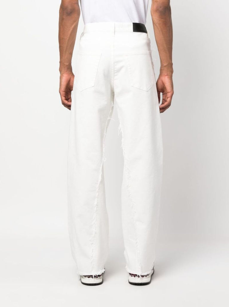 White Frayed Detailed Wide Leg Jeans