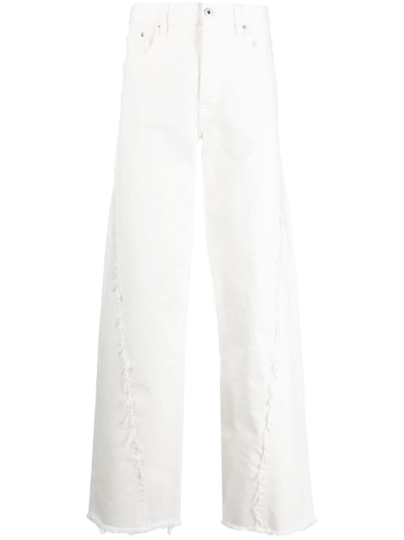 White Frayed Detailed Wide Leg Jeans