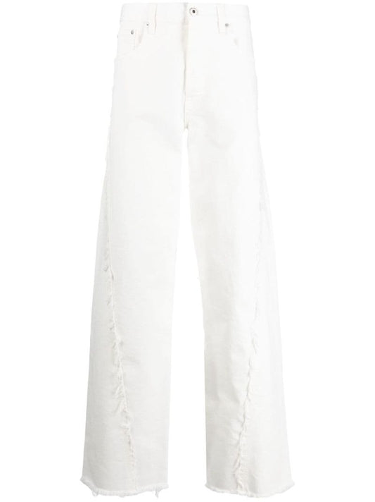 White Frayed Detailed Wide Leg Jeans