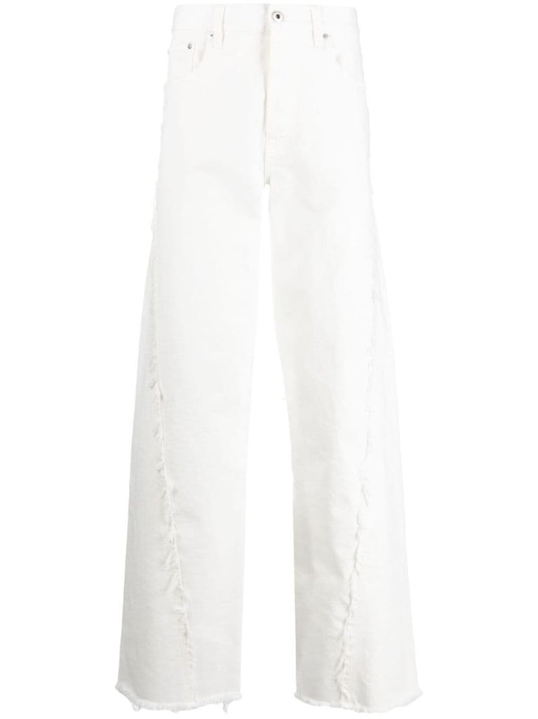 White Frayed Detailed Wide Leg Jeans