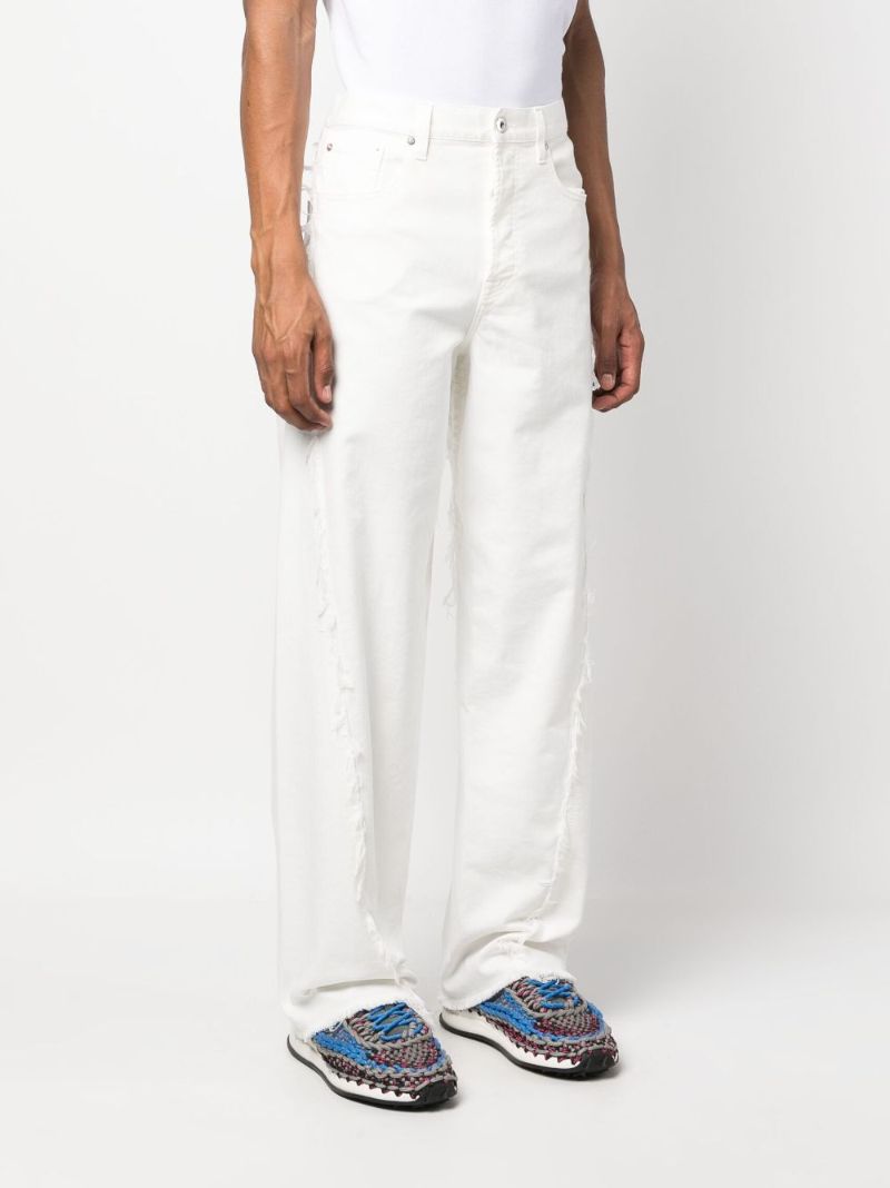 White Frayed Detailed Wide Leg Jeans
