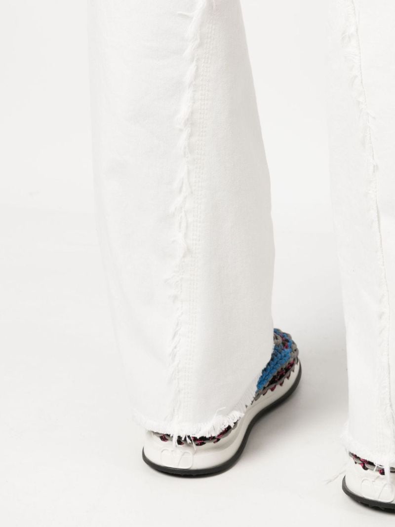 White Frayed Detailed Wide Leg Jeans