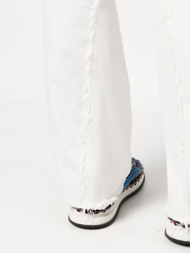 White Frayed Detailed Wide Leg Jeans