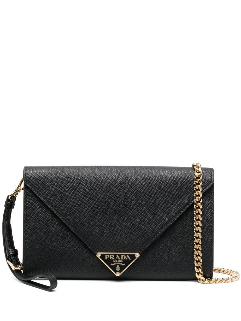Black Saffiano Leather Envelope Shoulder Bag