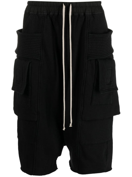 Black Cotton Cargo Track Shorts