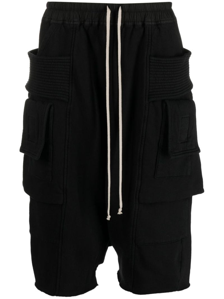 Black Cotton Cargo Track Shorts