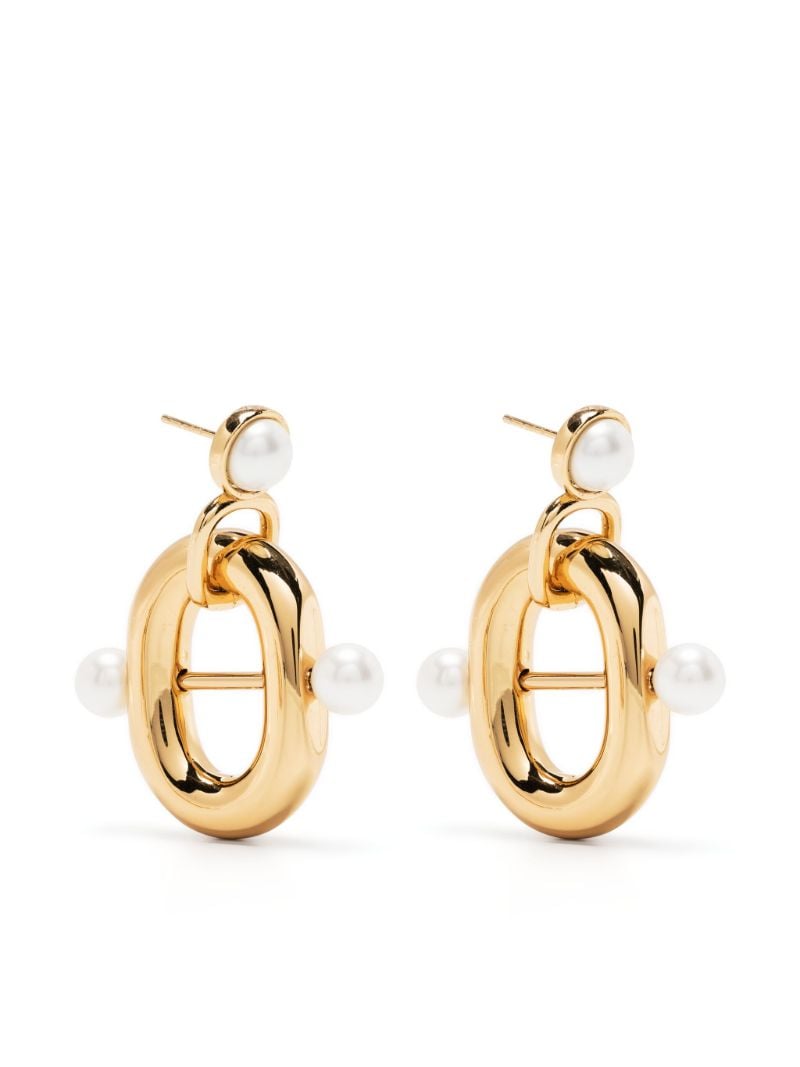 Gold-tone Double Link Faux-pearl Drop Earrings