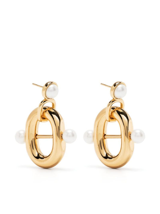 Gold-tone Double Link Faux-pearl Drop Earrings