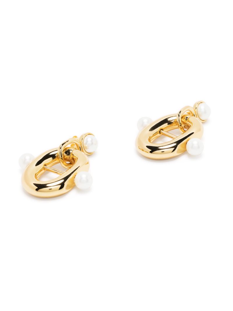 Gold-tone Double Link Faux-pearl Drop Earrings