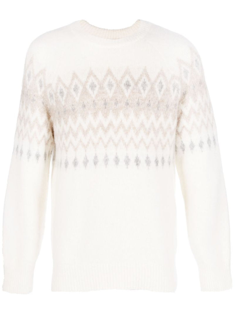 Neutral Fair Isle Intarsia-knit Sweater
