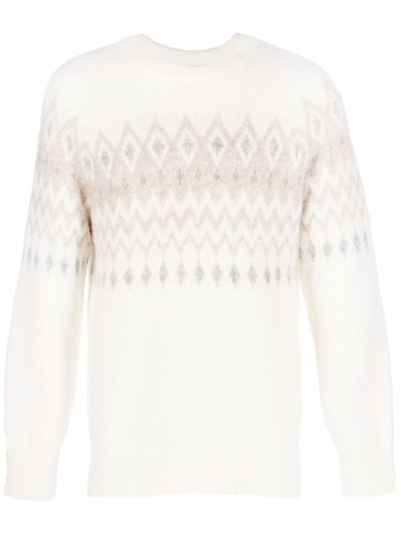 Neutral Fair Isle Intarsia-knit Sweater