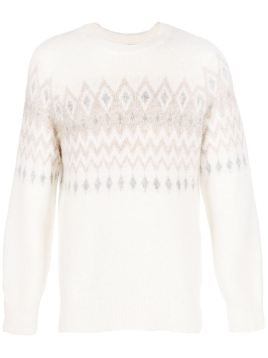 Neutral Fair Isle Intarsia-knit Sweater