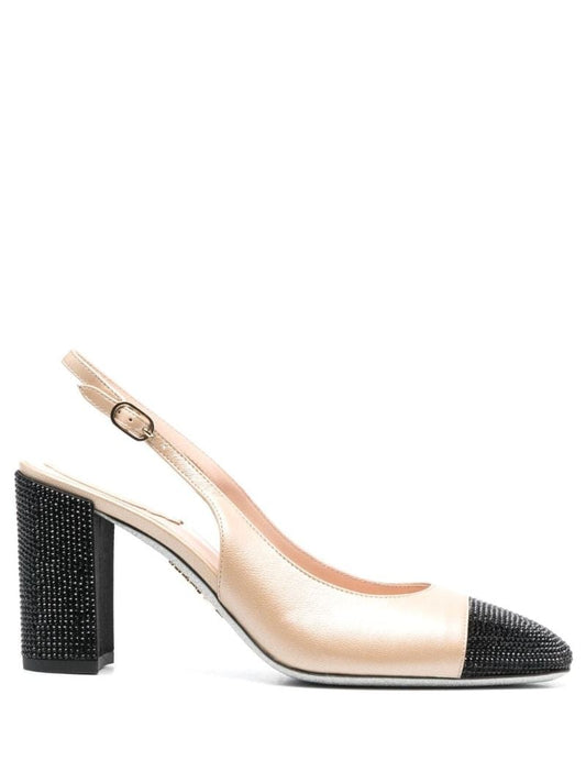 Neutral 80 Crystal Leather Slingback Pumps