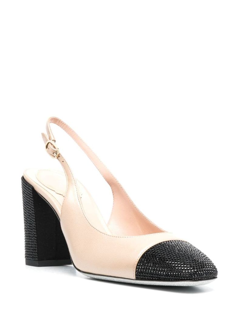 Neutral 80 Crystal Leather Slingback Pumps