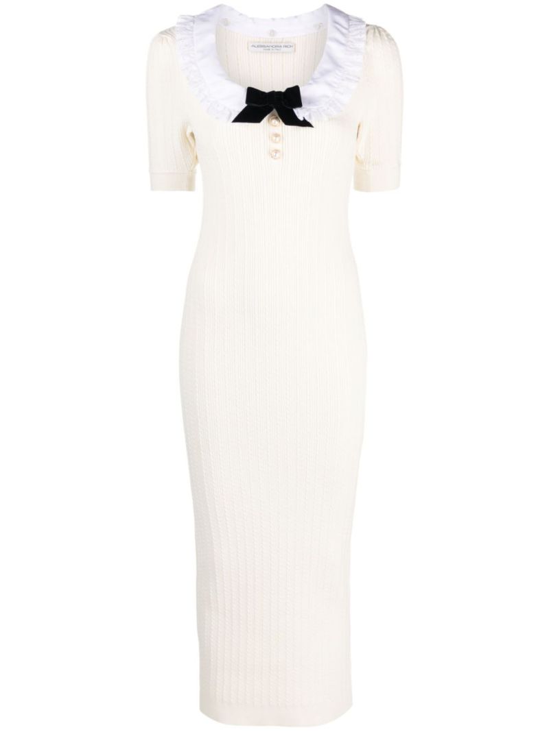 White Bib-collar Knitted Dress