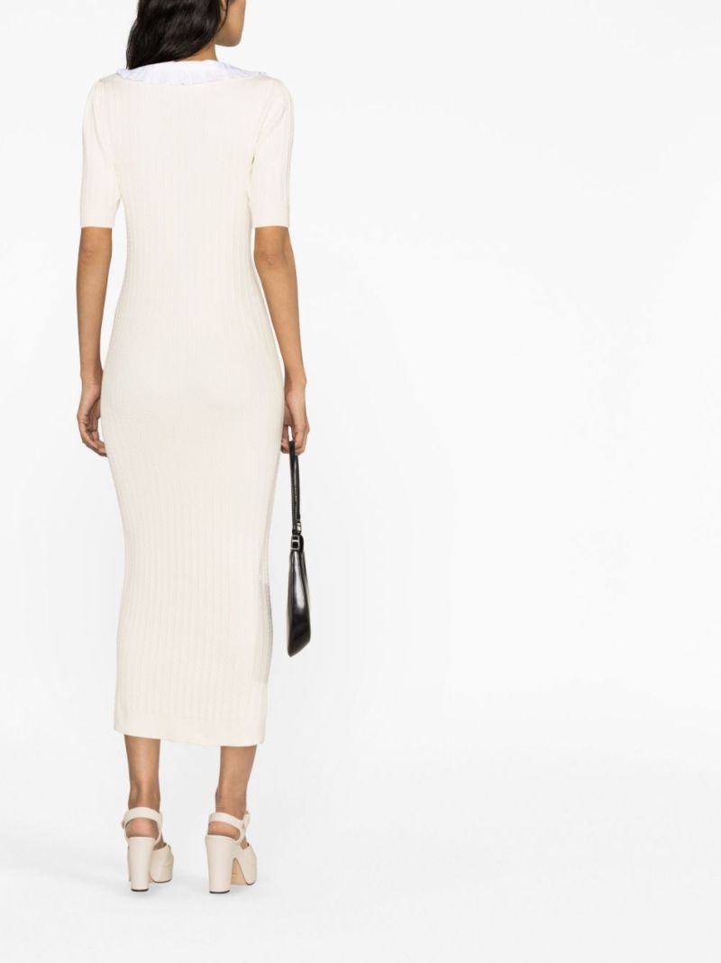 White Bib-collar Knitted Dress