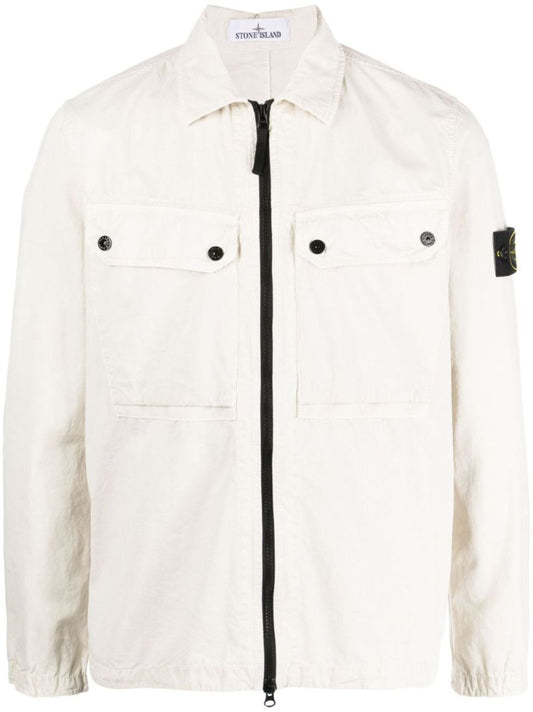 White Compass-patch Shirt Jacket