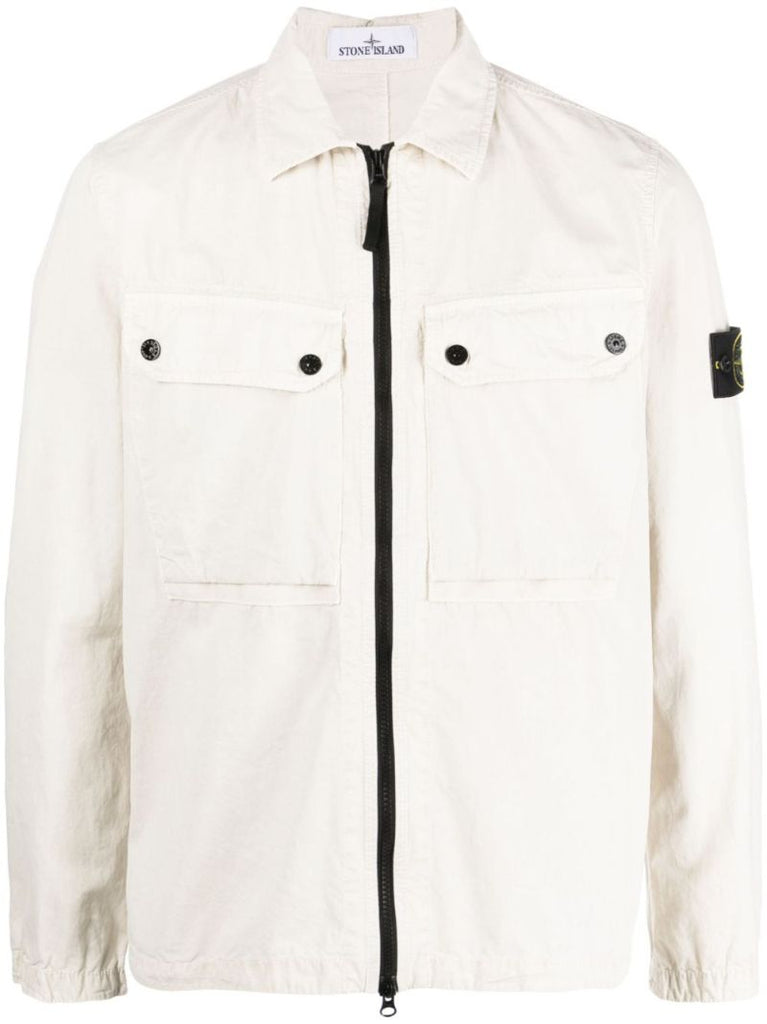 White Compass-patch Shirt Jacket