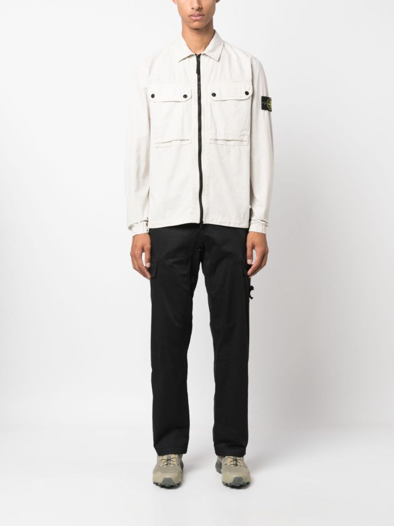 White Compass-patch Shirt Jacket