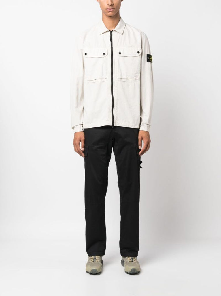 White Compass-patch Shirt Jacket