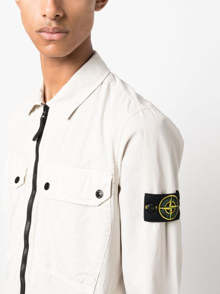 White Compass-patch Shirt Jacket