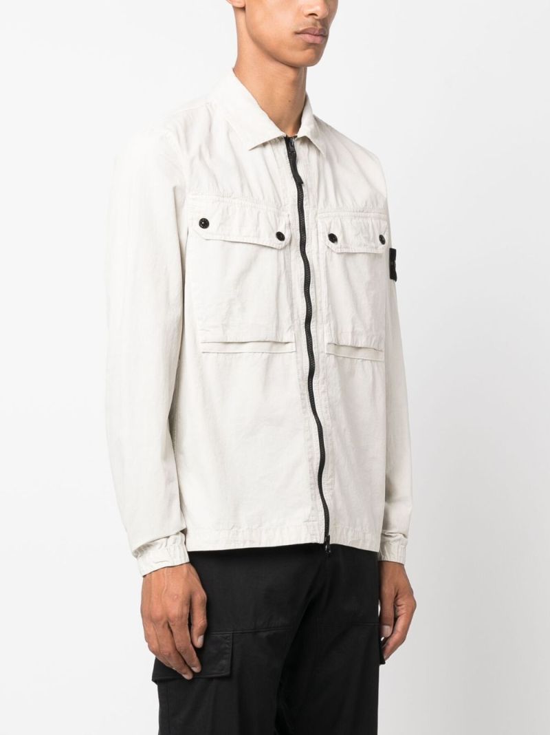 White Compass-patch Shirt Jacket