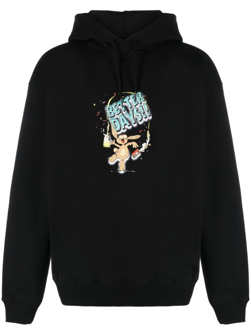 Black Graphic-print Drawstring Hoodie