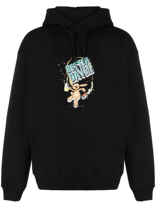 Black Graphic-print Drawstring Hoodie