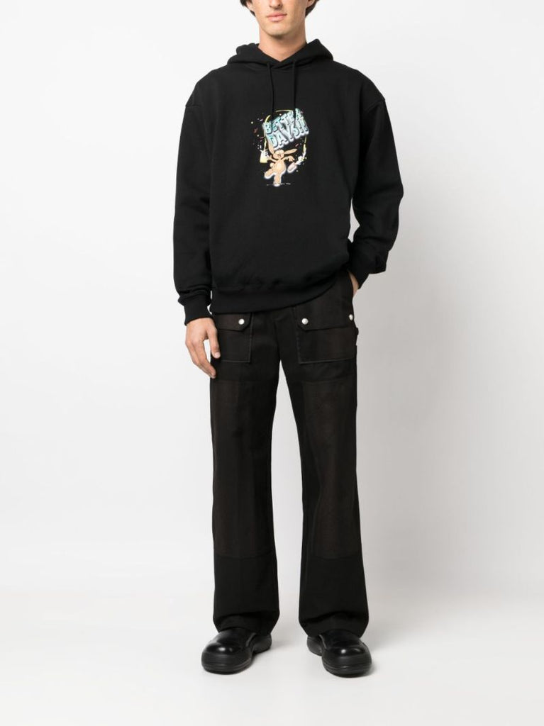 Black Graphic-print Drawstring Hoodie