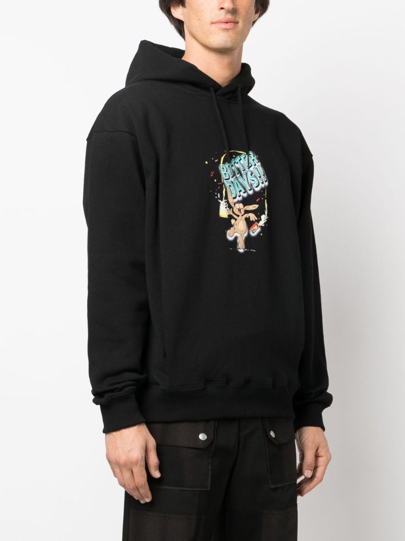 Black Graphic-print Drawstring Hoodie