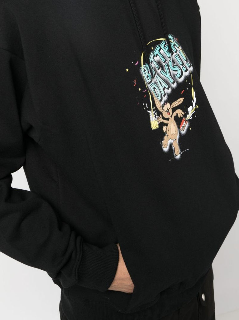 Black Graphic-print Drawstring Hoodie