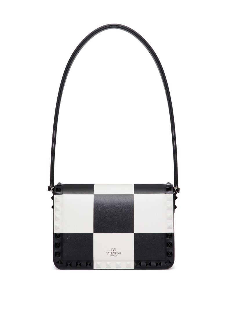 Black and White Rockstud23 Leather Shoulder Bag