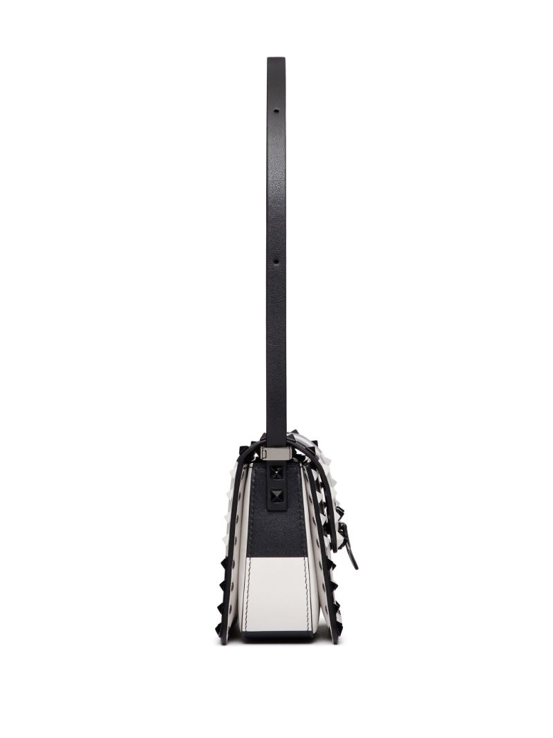 Black and White Rockstud23 Leather Shoulder Bag