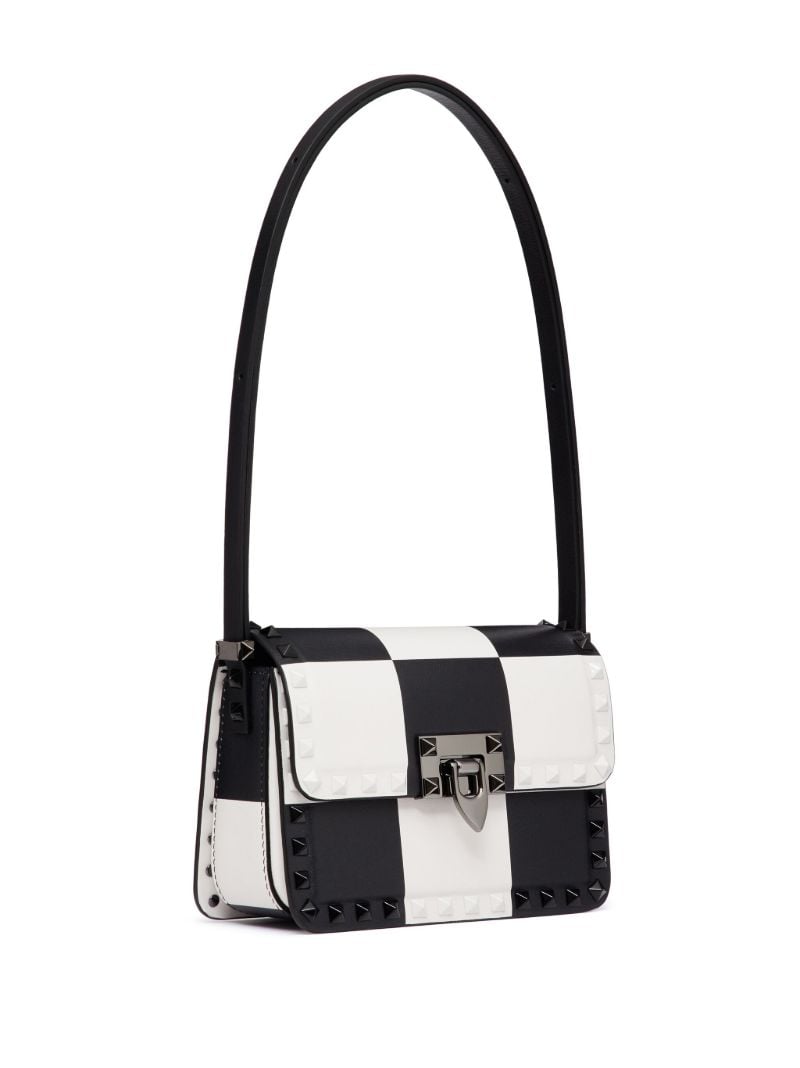 Black and White Rockstud23 Leather Shoulder Bag