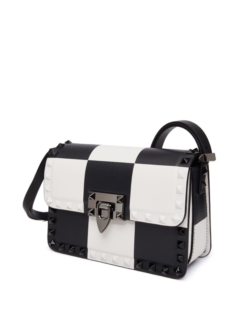 Black and White Rockstud23 Leather Shoulder Bag