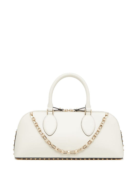 White Rockstud Medium Top Handle Bag