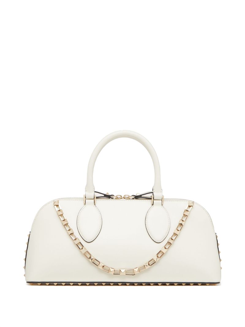 White Rockstud Medium Top Handle Bag