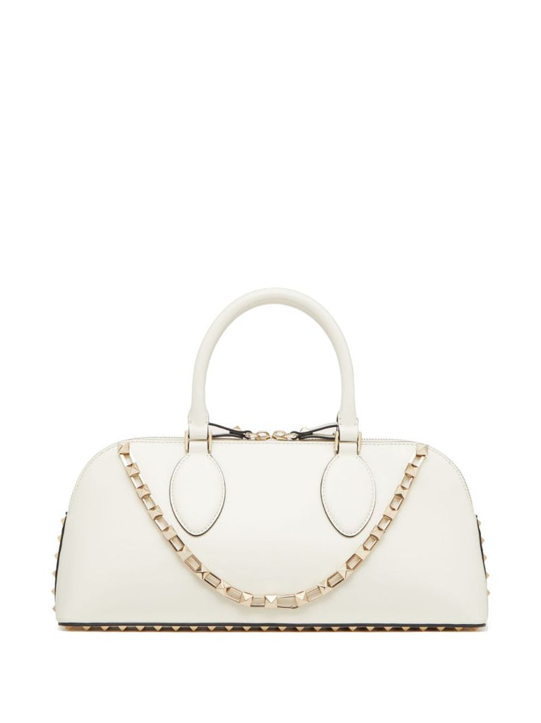 White Rockstud Medium Top Handle Bag