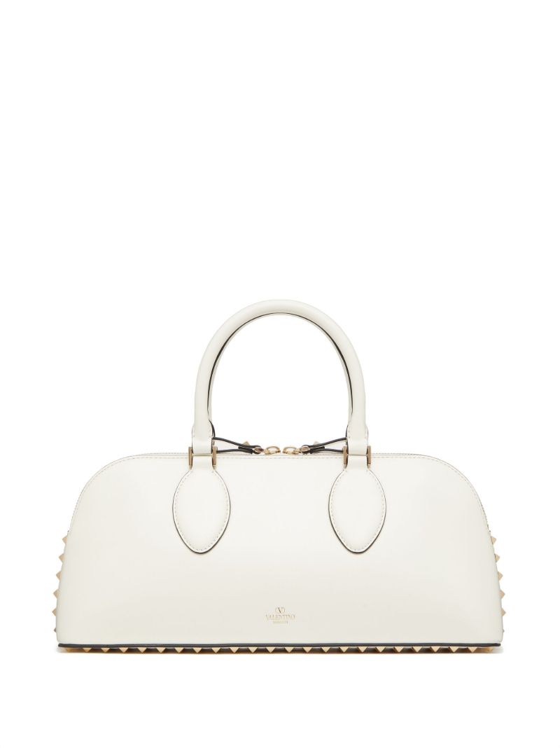 White Rockstud Medium Top Handle Bag