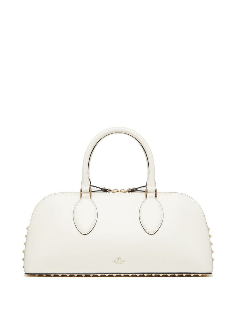 White Rockstud Medium Top Handle Bag